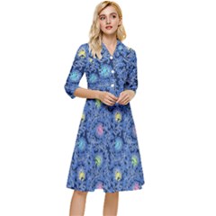 Floral Asia Seamless Pattern Blue Classy Knee Length Dress by Pakemis