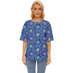 Floral Asia Seamless Pattern Blue Oversized Basic Tee by Pakemis