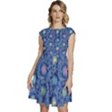 Floral Asia Seamless Pattern Blue Cap Sleeve High Waist Dress View1