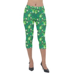 Leaf Clover Star Glitter Seamless Lightweight Velour Capri Leggings  by Pakemis