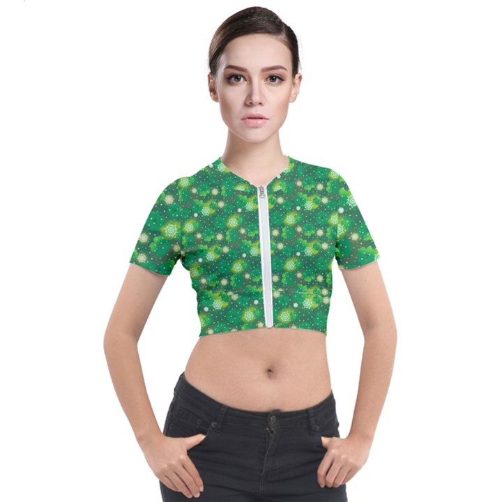 Leaf Clover Star Glitter Seamless Short Sleeve Cropped Jacket