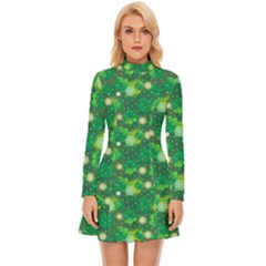 Leaf Clover Star Glitter Seamless Long Sleeve Velour Longline Dress by Pakemis