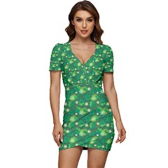 Leaf Clover Star Glitter Seamless Low Cut Cap Sleeve Mini Dress