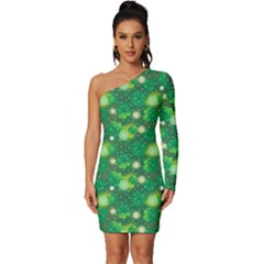 Leaf Clover Star Glitter Seamless Long Sleeve One Shoulder Mini Dress