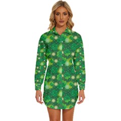 Leaf Clover Star Glitter Seamless Womens Long Sleeve Shirt Dress