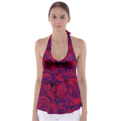 Roses Red Purple Flowers Pretty Babydoll Tankini Top by Ravend