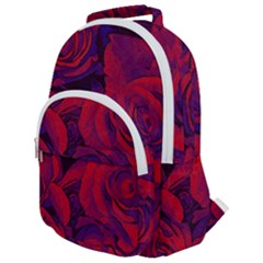 Roses Red Purple Flowers Pretty Rounded Multi Pocket Backpack by Ravend