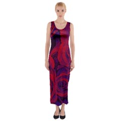 Roses Red Purple Flowers Pretty Fitted Maxi Dress by Ravend