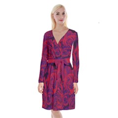 Roses Red Purple Flowers Pretty Long Sleeve Velvet Front Wrap Dress by Ravend