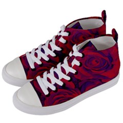 Roses Red Purple Flowers Pretty Women s Mid-top Canvas Sneakers by Ravend