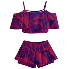 Roses Red Purple Flowers Pretty Kids  Off Shoulder Skirt Bikini by Ravend