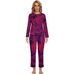 Roses Red Purple Flowers Pretty Womens  Long Sleeve Lightweight Pajamas Set by Ravend