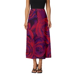 Roses Red Purple Flowers Pretty Classic Midi Chiffon Skirt