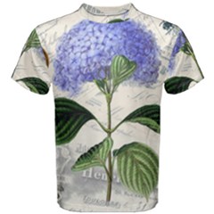 Blue Hydrangea Flower Painting Vintage Shabby Chic Dragonflies Men s Cotton Tee by danenraven