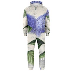 Blue Hydrangea Flower Painting Vintage Shabby Chic Dragonflies Hooded Jumpsuit (men) by danenraven