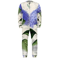 Blue Hydrangea Flower Painting Vintage Shabby Chic Dragonflies Onepiece Jumpsuit (men) by danenraven