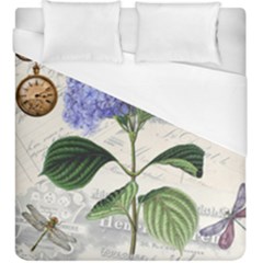 Blue Hydrangea Flower Painting Vintage Shabby Chic Dragonflies Duvet Cover (king Size) by danenraven