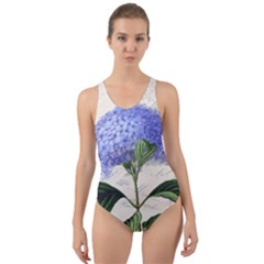 Blue Hydrangea Flower Painting Vintage Shabby Chic Dragonflies Cut-out Back One Piece Swimsuit by danenraven