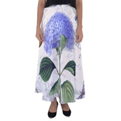 Blue Hydrangea Flower Painting Vintage Shabby Chic Dragonflies Flared Maxi Skirt by danenraven