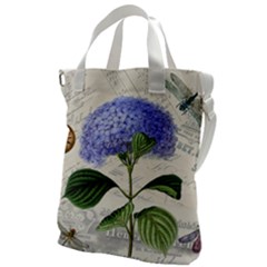 Blue Hydrangea Flower Painting Vintage Shabby Chic Dragonflies Canvas Messenger Bag by danenraven