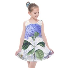 Blue Hydrangea Flower Painting Vintage Shabby Chic Dragonflies Kids  Summer Dress by danenraven