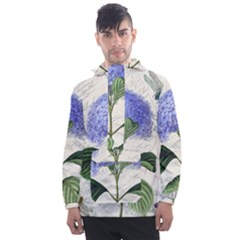 Blue Hydrangea Flower Painting Vintage Shabby Chic Dragonflies Men s Front Pocket Pullover Windbreaker