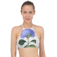 Blue Hydrangea Flower Painting Vintage Shabby Chic Dragonflies Racer Front Bikini Top by danenraven