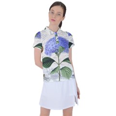 Blue Hydrangea Flower Painting Vintage Shabby Chic Dragonflies Women s Polo Tee