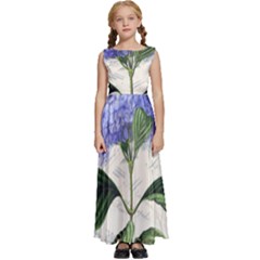 Blue Hydrangea Flower Painting Vintage Shabby Chic Dragonflies Kids  Satin Sleeveless Maxi Dress by danenraven