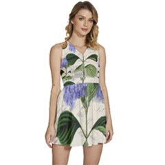 Blue Hydrangea Flower Painting Vintage Shabby Chic Dragonflies Sleeveless High Waist Mini Dress