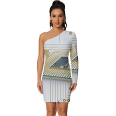 Technics Design Element Set Pattern Graphic Symbol Long Sleeve One Shoulder Mini Dress by danenraven