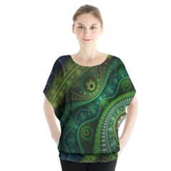 Abstract Pattern Design Art Fabric Decoration Batwing Chiffon Blouse