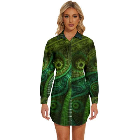 Abstract Pattern Design Art Fabric Decoration Womens Long Sleeve Shirt Dress by danenraven