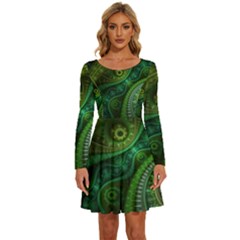 Abstract Pattern Design Art Fabric Decoration Long Sleeve Wide Neck Velour Dress