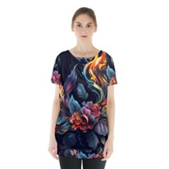 Flowers Flame Abstract Floral Skirt Hem Sports Top by Ravend