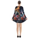 Flowers Flame Abstract Floral Long Sleeve Velvet V-neck Dress View2