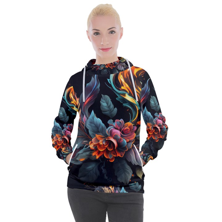 Flowers Flame Abstract Floral Women s Hooded Pullover