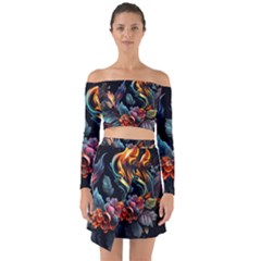 Flowers Flame Abstract Floral Off Shoulder Top With Skirt Set by Ravend