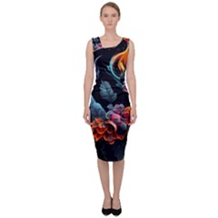 Flowers Flame Abstract Floral Sleeveless Pencil Dress by Ravend