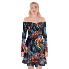 Flowers Flame Abstract Floral Off Shoulder Skater Dress by Ravend