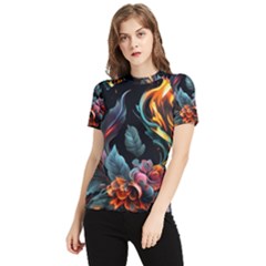 Flowers Flame Abstract Floral Women s Short Sleeve Rash Guard by Ravend