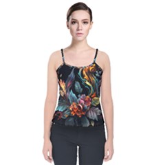 Flowers Flame Abstract Floral Velvet Spaghetti Strap Top by Ravend