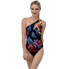 Flowers Flame Abstract Floral To One Side Swimsuit by Ravend