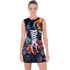 Flowers Flame Abstract Floral Lace Up Front Bodycon Dress by Ravend