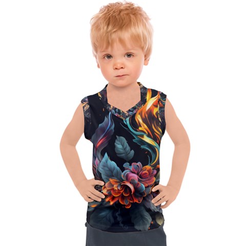 Flowers Flame Abstract Floral Kids  Sport Tank Top by Ravend