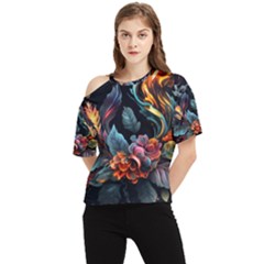 Flowers Flame Abstract Floral One Shoulder Cut Out Tee by Ravend