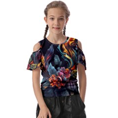 Flowers Flame Abstract Floral Kids  Butterfly Cutout Tee by Ravend