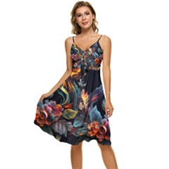 Flowers Flame Abstract Floral Sleeveless Tie Front Chiffon Dress by Ravend