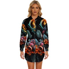 Flowers Flame Abstract Floral Womens Long Sleeve Shirt Dress