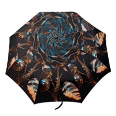 Gold Flower Rose Metal Rose Folding Umbrellas by Ravend